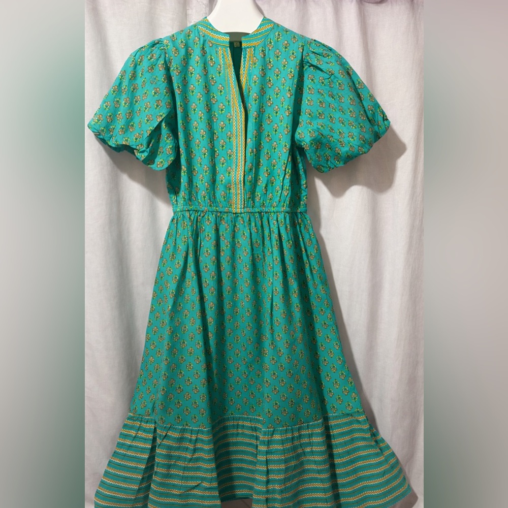 THML Teal Dress with Floral Design Medium %100cotton